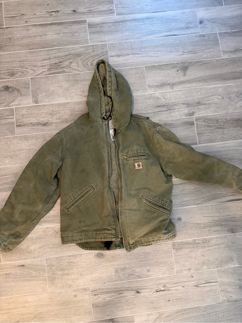 Carhartt Olive Green Hooded Puffer Jacket